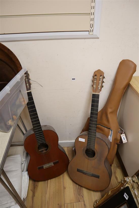A Harald Petersen Concert guitar, a Hermanos Taymar guitar dated 1978 and another guitar, probably Spanish, but label removed